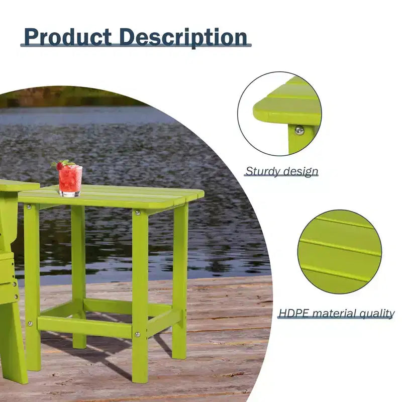 Aoodor Outdoor Adirondack Side Table HDPE End TableClassic Modern DesignHigh-QualityEasy to AssembleVersatile End Table for Patio, Garden, Lawn