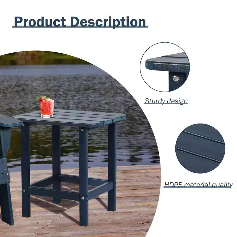 Aoodor Outdoor Adirondack Side Table HDPE End TableClassic Modern DesignHigh-QualityEasy to AssembleVersatile End Table for Patio, Garden, Lawn