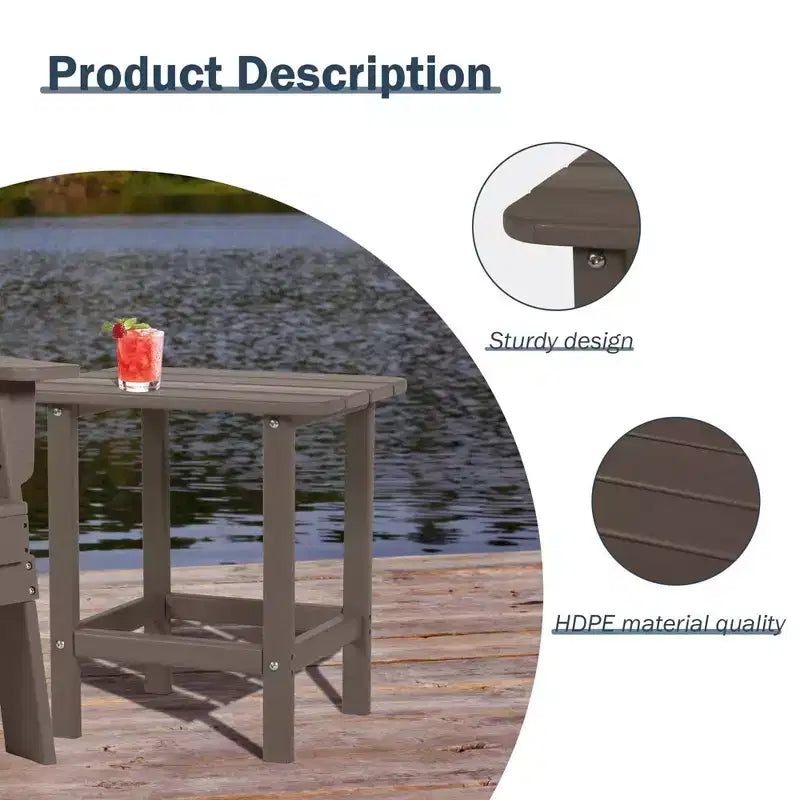 Aoodor Outdoor Adirondack Side Table HDPE End TableClassic Modern DesignHigh-QualityEasy to AssembleVersatile End Table for Patio, Garden, Lawn