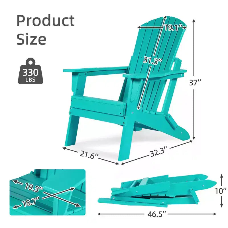 Aoodor Folding Adirondack Chair HDPE Outdoor All-Weather Chair for Patio, Garden, Backyard, Lawn, Fire Pit