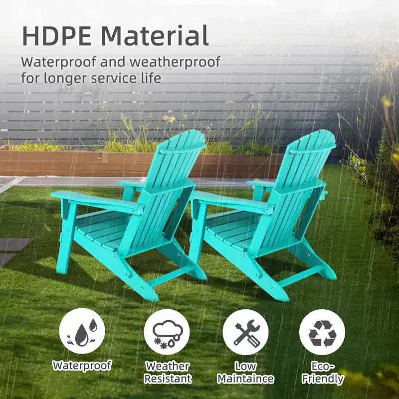 Aoodor Folding Adirondack Chair HDPE Outdoor All-Weather Chair for Patio, Garden, Backyard, Lawn, Fire Pit