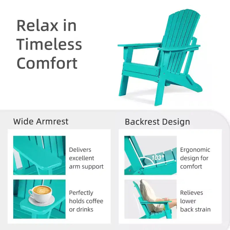 Aoodor Folding Adirondack Chair HDPE Outdoor All-Weather Chair for Patio, Garden, Backyard, Lawn, Fire Pit