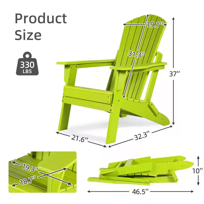 Aoodor Folding Adirondack Chair HDPE Outdoor All-Weather Chair for Patio, Garden, Backyard, Lawn, Fire Pit