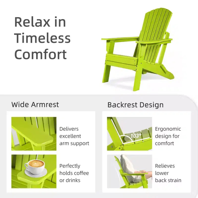 Aoodor Folding Adirondack Chair HDPE Outdoor All-Weather Chair for Patio, Garden, Backyard, Lawn, Fire Pit