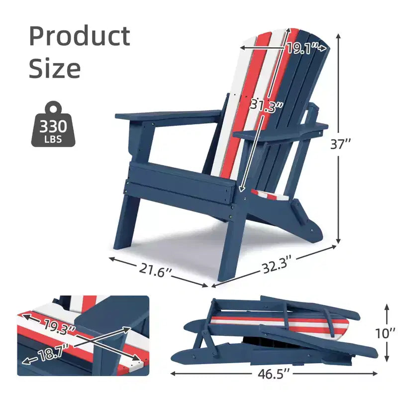 Aoodor Folding Adirondack Chair HDPE Outdoor All-Weather Chair for Patio, Garden, Backyard, Lawn, Fire Pit