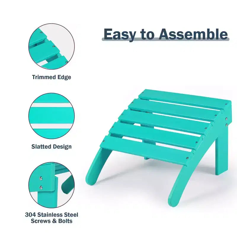Aoodor Outdoor Adirondack Ottoman, HDPE Adirondack Chair Ottoman, Outdoor Patio Weather Resistant for Patio, Porch, Backyard, Garden, Lawn, Deck