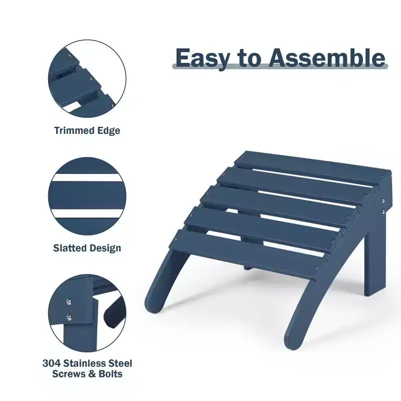 Aoodor Outdoor Adirondack Ottoman, HDPE Adirondack Chair Ottoman, Outdoor Patio Weather Resistant for Patio, Porch, Backyard, Garden, Lawn, Deck