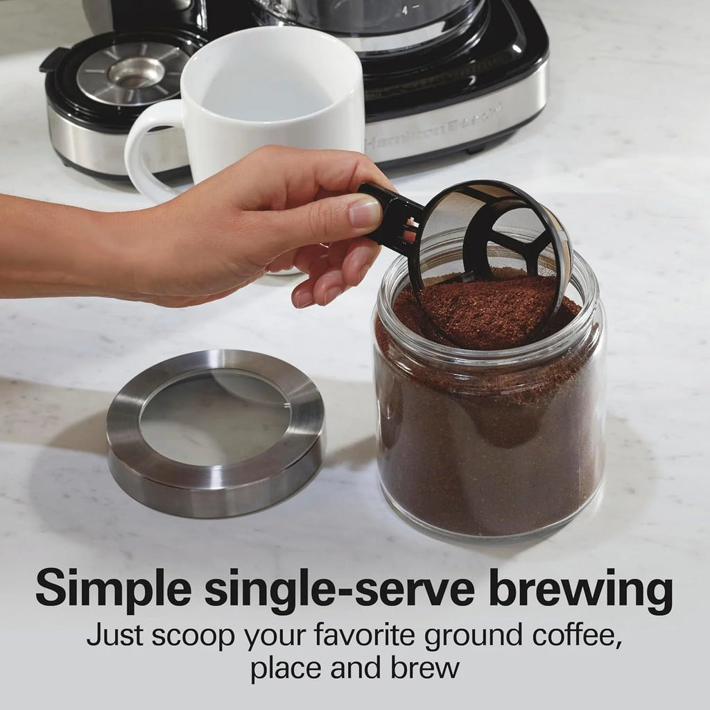 2-Way 12-Cup Coffee Maker & Single Serve, Glass Carafe, Auto Pause & Pour, Black