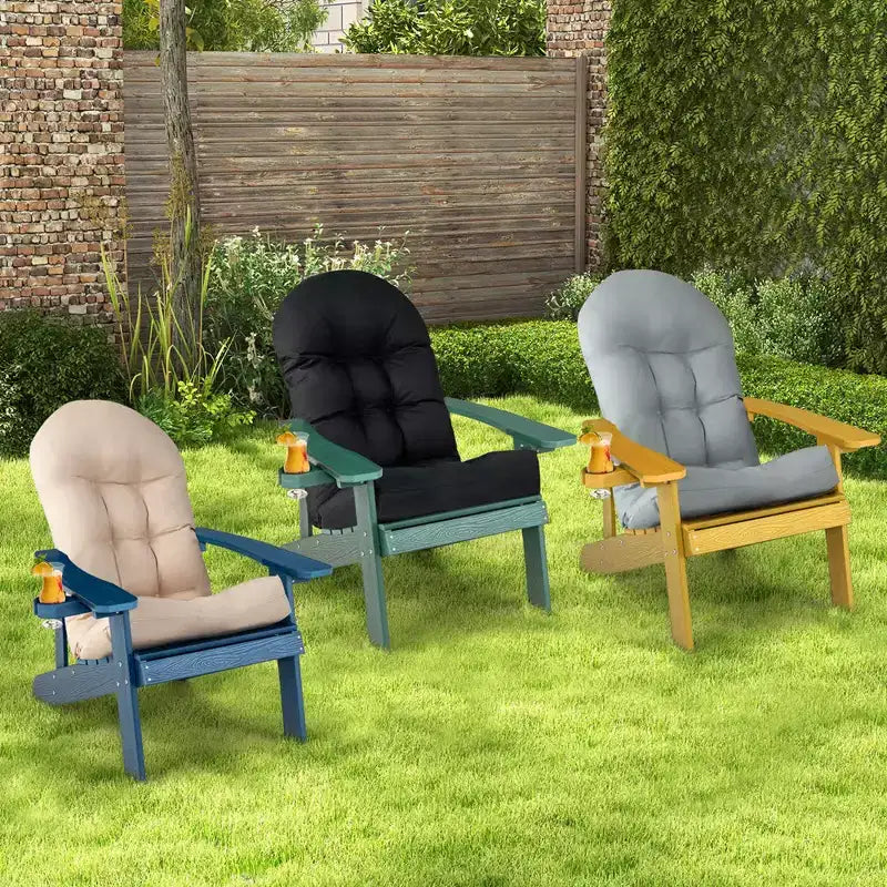 Costway Adirondack Chair HIPS Adirondack Chair with Cup Holder & Cushion Black/Green/Navy/Grey/White/Yellow