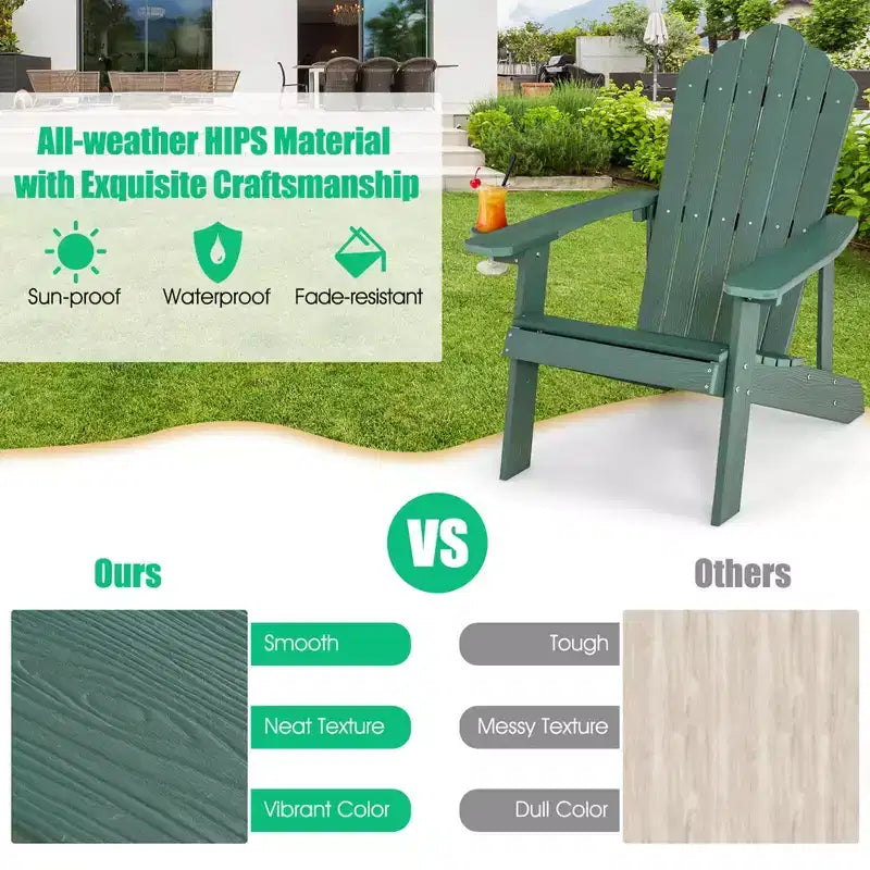 Costway Adirondack Chair HIPS Adirondack Chair with Cup Holder & Cushion Black/Green/Navy/Grey/White/Yellow