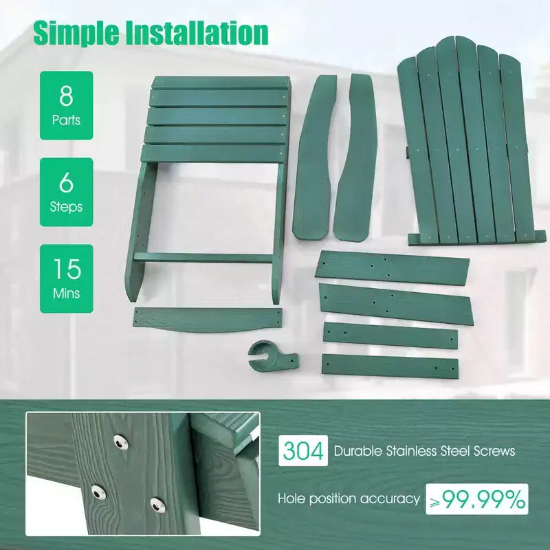 Costway Adirondack Chair HIPS Adirondack Chair with Cup Holder & Cushion Black/Green/Navy/Grey/White/Yellow