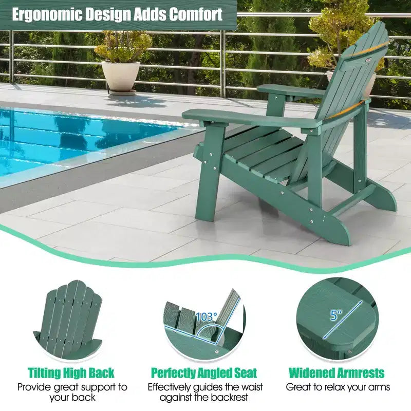 Costway Adirondack Chair HIPS Adirondack Chair with Cup Holder & Cushion Black/Green/Navy/Grey/White/Yellow
