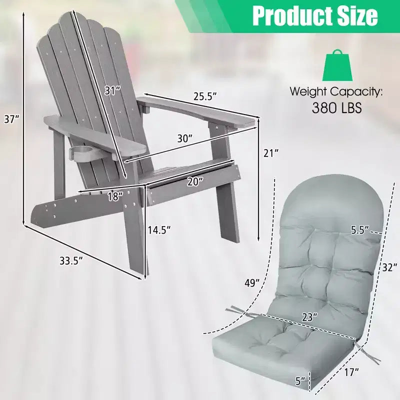 Costway Adirondack Chair HIPS Adirondack Chair with Cup Holder & Cushion Black/Green/Navy/Grey/White/Yellow
