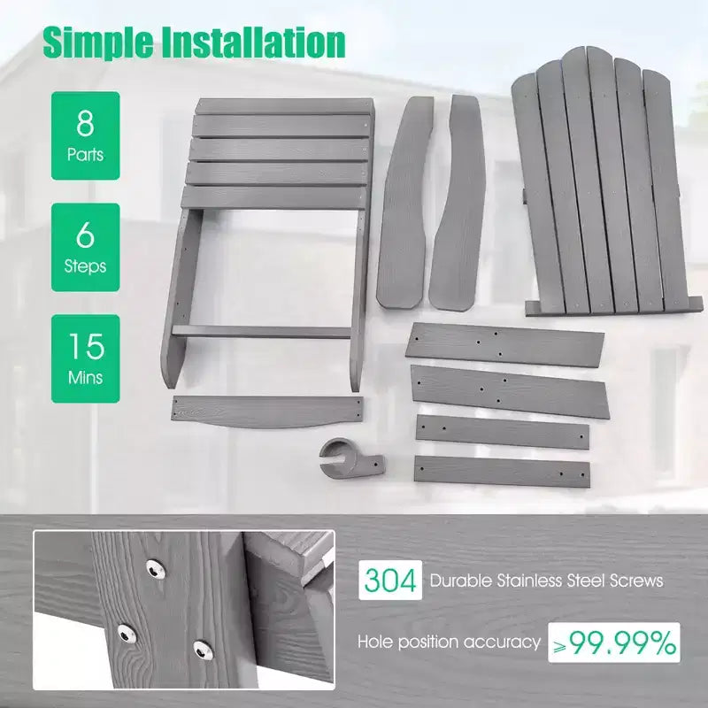 Costway Adirondack Chair HIPS Adirondack Chair with Cup Holder & Cushion Black/Green/Navy/Grey/White/Yellow
