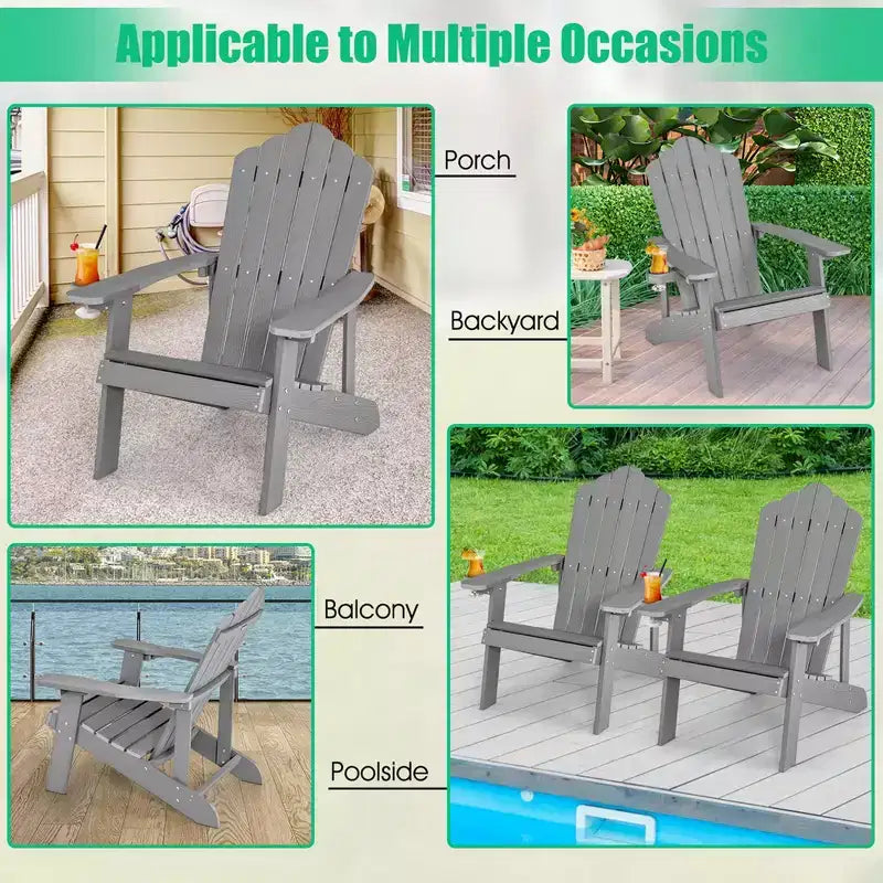 Costway Adirondack Chair HIPS Adirondack Chair with Cup Holder & Cushion Black/Green/Navy/Grey/White/Yellow