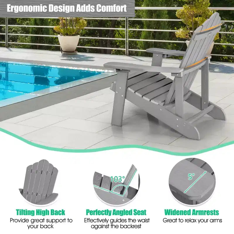 Costway Adirondack Chair HIPS Adirondack Chair with Cup Holder & Cushion Black/Green/Navy/Grey/White/Yellow