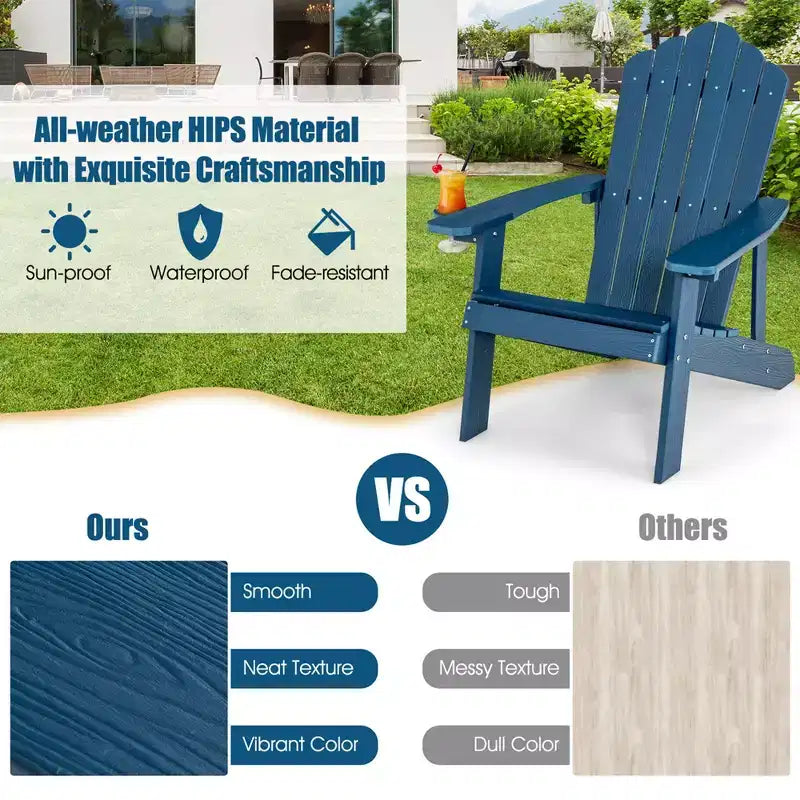 Costway Adirondack Chair HIPS Adirondack Chair with Cup Holder & Cushion Black/Green/Navy/Grey/White/Yellow
