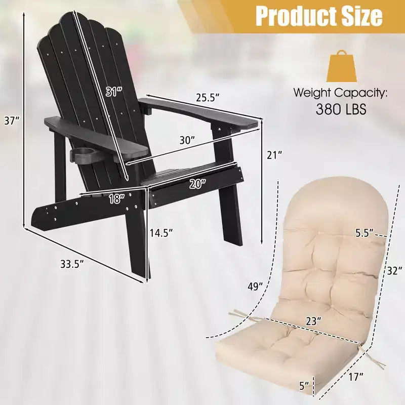 Costway Adirondack Chair HIPS Adirondack Chair with Cup Holder & Cushion Black/Green/Navy/Grey/White/Yellow