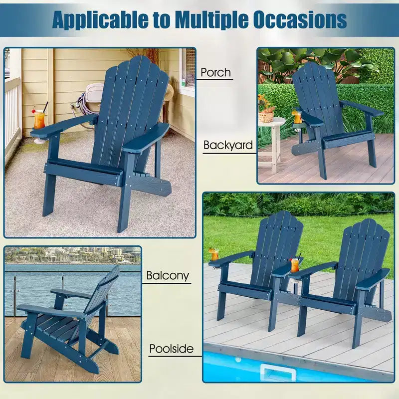 Costway Adirondack Chair HIPS Adirondack Chair with Cup Holder & Cushion Black/Green/Navy/Grey/White/Yellow