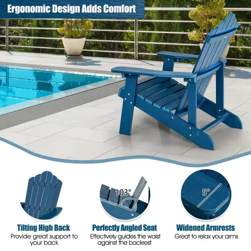 Costway Adirondack Chair HIPS Adirondack Chair with Cup Holder & Cushion Black/Green/Navy/Grey/White/Yellow