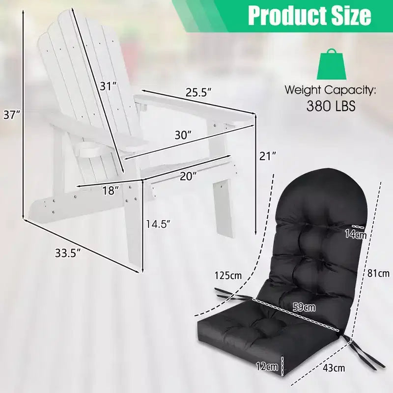 Costway Adirondack Chair HIPS Adirondack Chair with Cup Holder & Cushion Black/Green/Navy/Grey/White/Yellow
