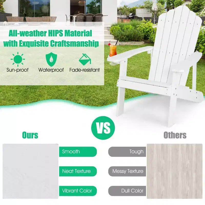 Costway Adirondack Chair HIPS Adirondack Chair with Cup Holder & Cushion Black/Green/Navy/Grey/White/Yellow