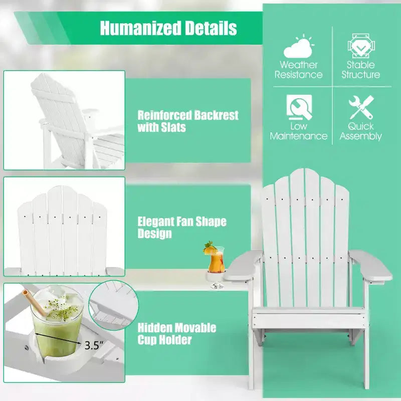 Costway Adirondack Chair HIPS Adirondack Chair with Cup Holder & Cushion Black/Green/Navy/Grey/White/Yellow