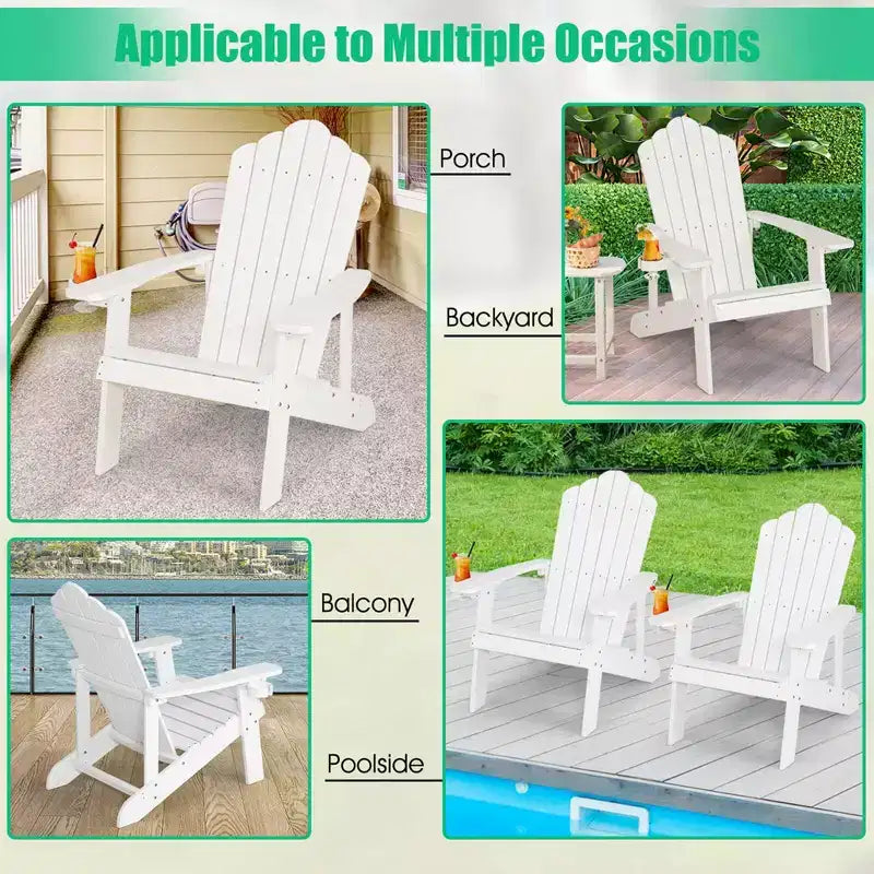 Costway Adirondack Chair HIPS Adirondack Chair with Cup Holder & Cushion Black/Green/Navy/Grey/White/Yellow