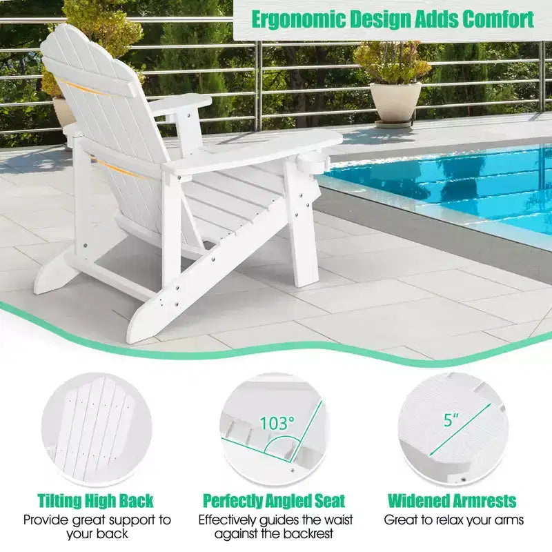 Costway Adirondack Chair HIPS Adirondack Chair with Cup Holder & Cushion Black/Green/Navy/Grey/White/Yellow