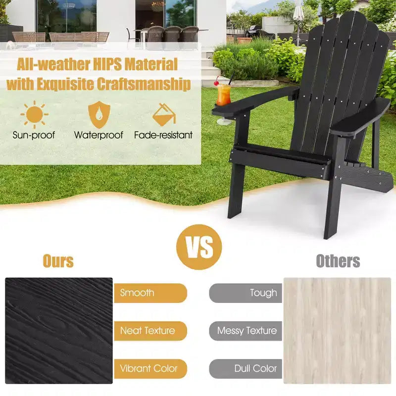 Costway Adirondack Chair HIPS Adirondack Chair with Cup Holder & Cushion Black/Green/Navy/Grey/White/Yellow