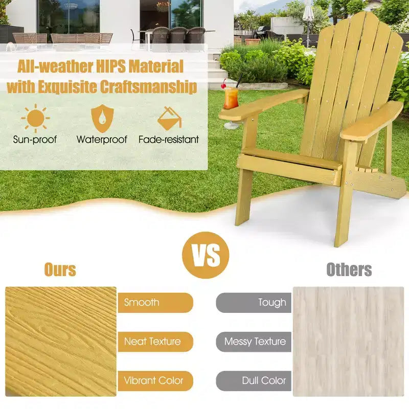 Costway Adirondack Chair HIPS Adirondack Chair with Cup Holder & Cushion Black/Green/Navy/Grey/White/Yellow
