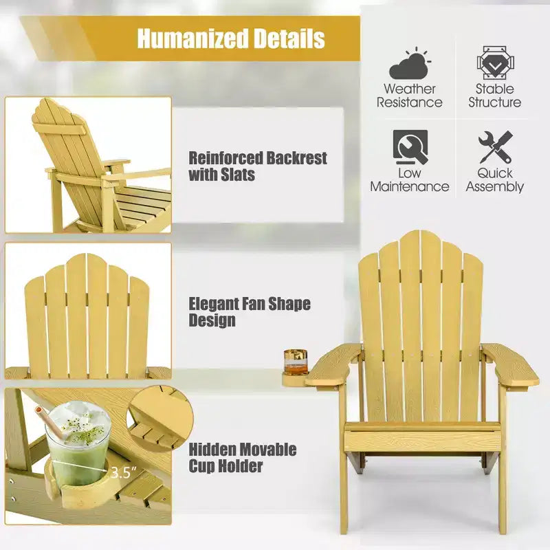 Costway Adirondack Chair HIPS Adirondack Chair with Cup Holder & Cushion Black/Green/Navy/Grey/White/Yellow