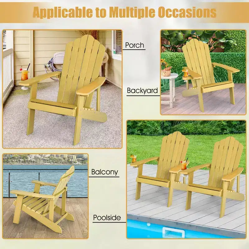 Costway Adirondack Chair HIPS Adirondack Chair with Cup Holder & Cushion Black/Green/Navy/Grey/White/Yellow