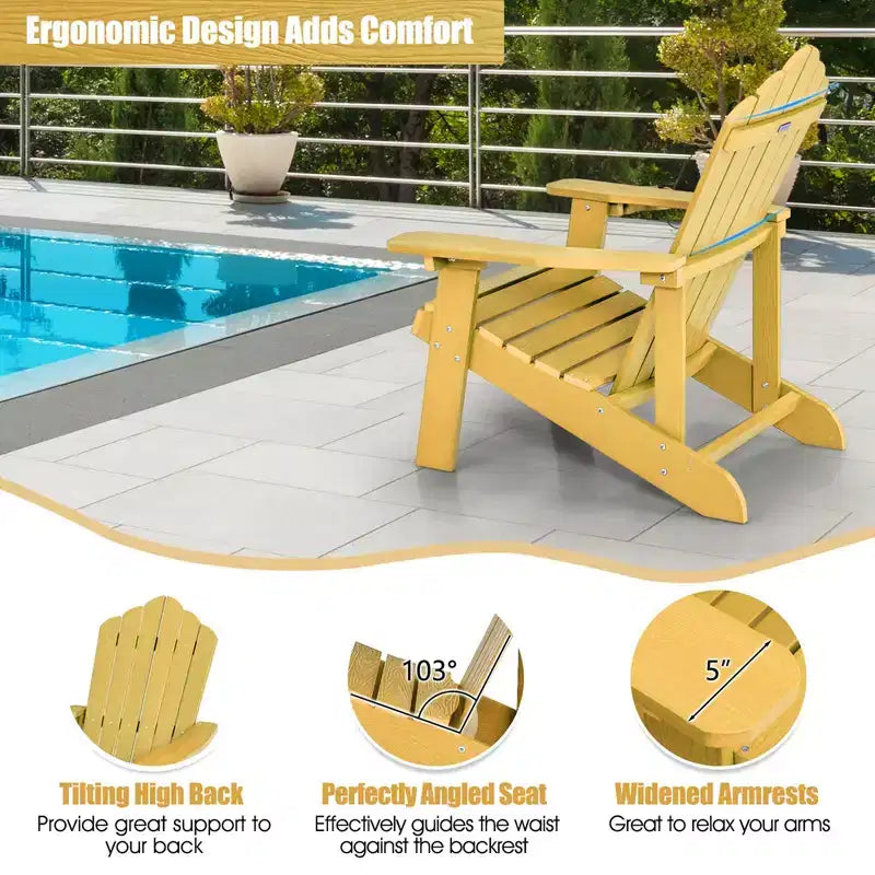 Costway Adirondack Chair HIPS Adirondack Chair with Cup Holder & Cushion Black/Green/Navy/Grey/White/Yellow
