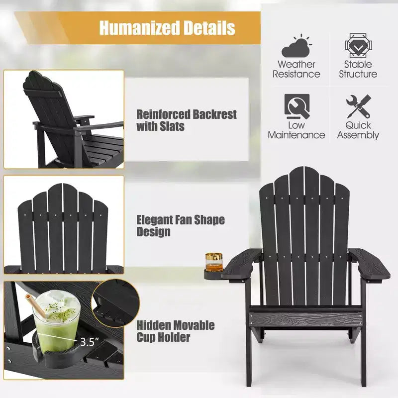 Costway Adirondack Chair HIPS Adirondack Chair with Cup Holder & Cushion Black/Green/Navy/Grey/White/Yellow