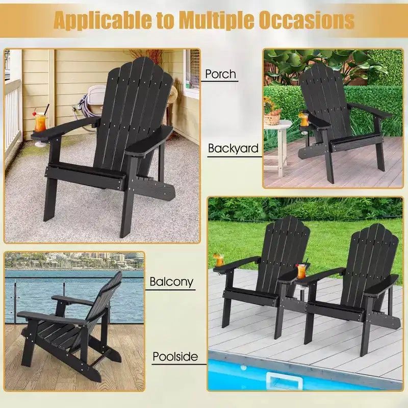 Costway Adirondack Chair HIPS Adirondack Chair with Cup Holder & Cushion Black/Green/Navy/Grey/White/Yellow