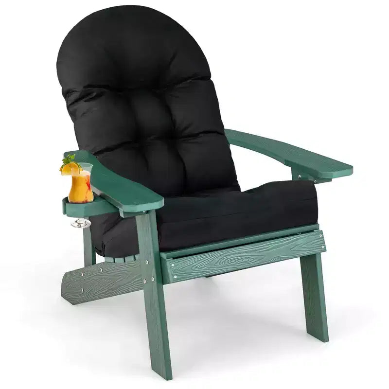 Costway Adirondack Chair HIPS Adirondack Chair with Cup Holder & Cushion Black/Green/Navy/Grey/White/Yellow