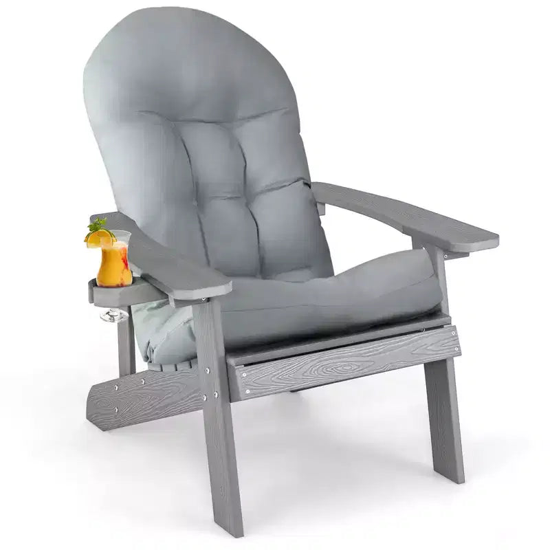 Costway Adirondack Chair HIPS Adirondack Chair with Cup Holder & Cushion Black/Green/Navy/Grey/White/Yellow