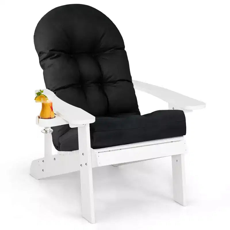 Costway Adirondack Chair HIPS Adirondack Chair with Cup Holder & Cushion Black/Green/Navy/Grey/White/Yellow