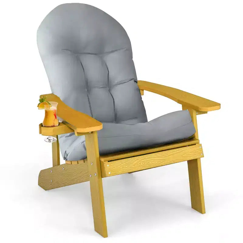 Costway Adirondack Chair HIPS Adirondack Chair with Cup Holder & Cushion Black/Green/Navy/Grey/White/Yellow
