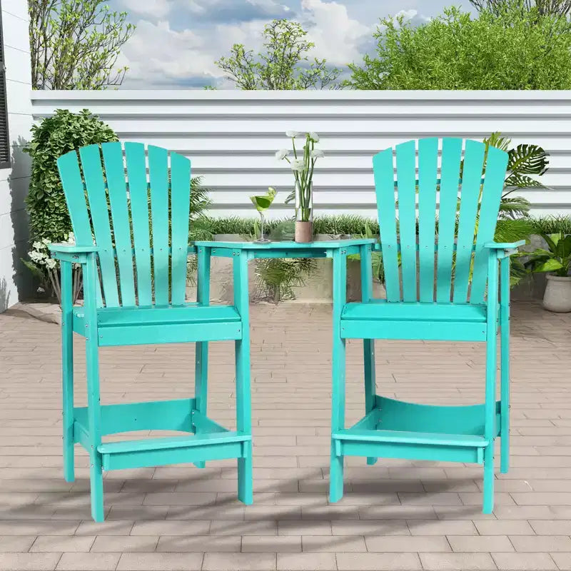 Aoodor Tall Adirondack Chairs Set of 2, HDPE Patio Bar Stool with Connecting Tray,All-Weather Balcony Chair