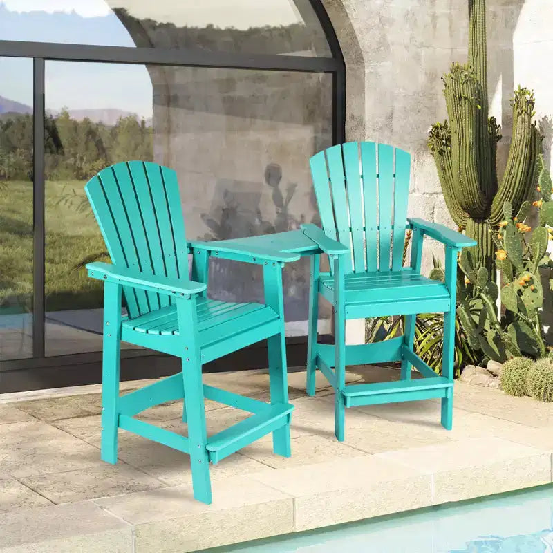Aoodor Tall Adirondack Chairs Set of 2, HDPE Patio Bar Stool with Connecting Tray,All-Weather Balcony Chair