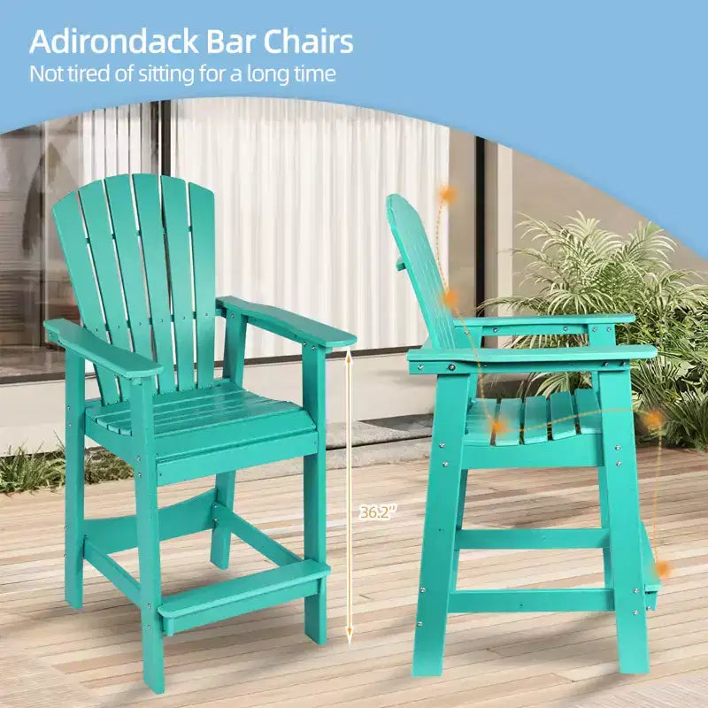 Aoodor Tall Adirondack Chairs Set of 2, HDPE Patio Bar Stool with Connecting Tray,All-Weather Balcony Chair