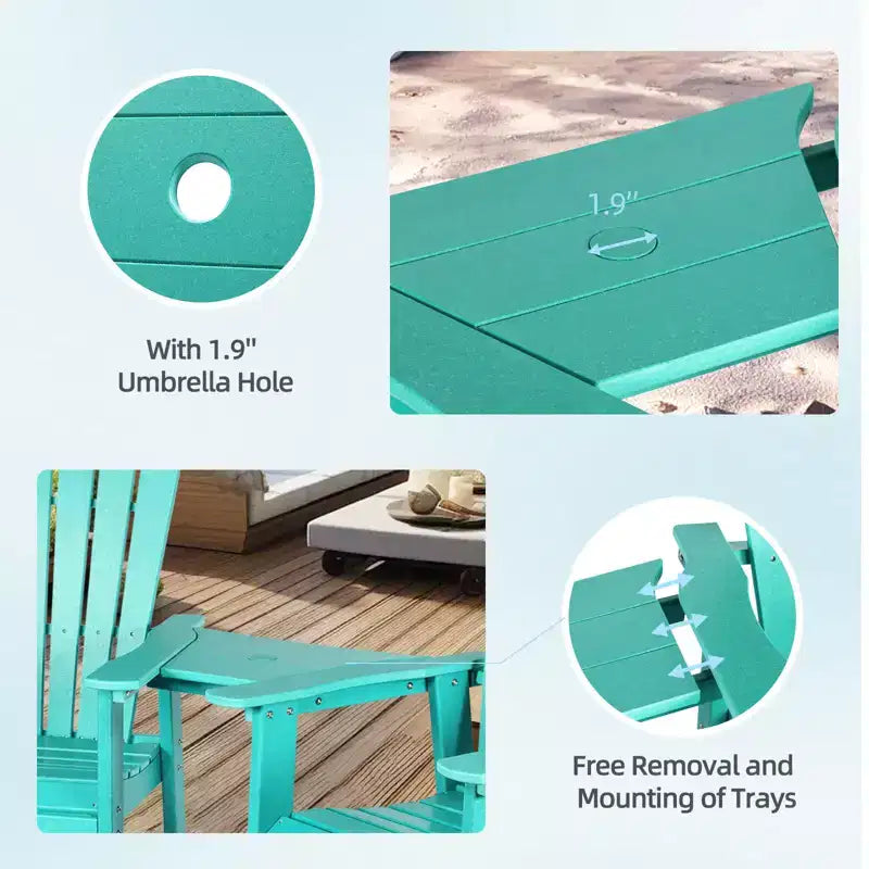 Aoodor Tall Adirondack Chairs Set of 2, HDPE Patio Bar Stool with Connecting Tray,All-Weather Balcony Chair