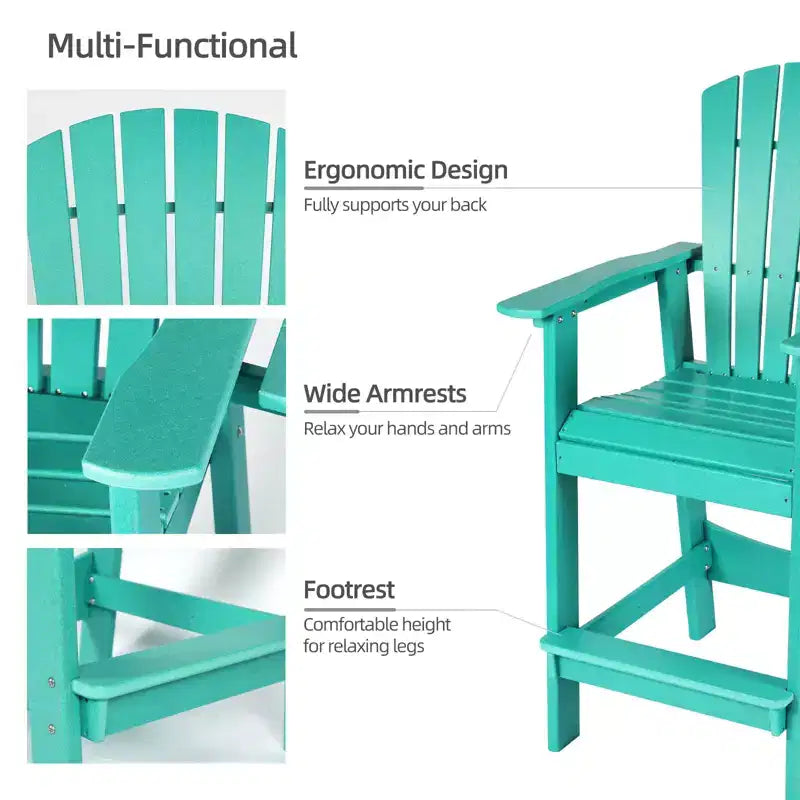 Aoodor Tall Adirondack Chairs Set of 2, HDPE Patio Bar Stool with Connecting Tray,All-Weather Balcony Chair