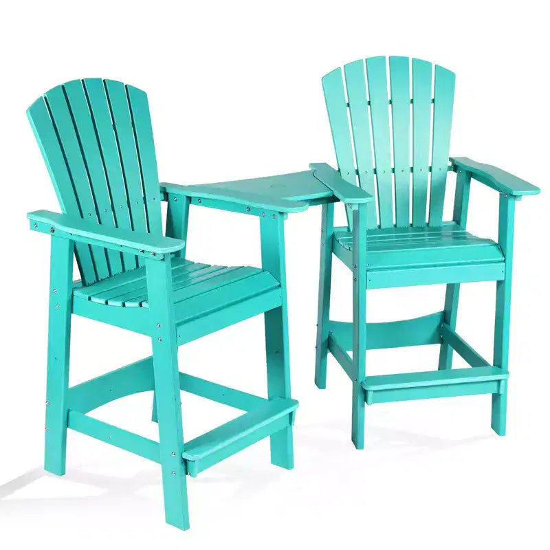 Aoodor Tall Adirondack Chairs Set of 2, HDPE Patio Bar Stool with Connecting Tray,All-Weather Balcony Chair