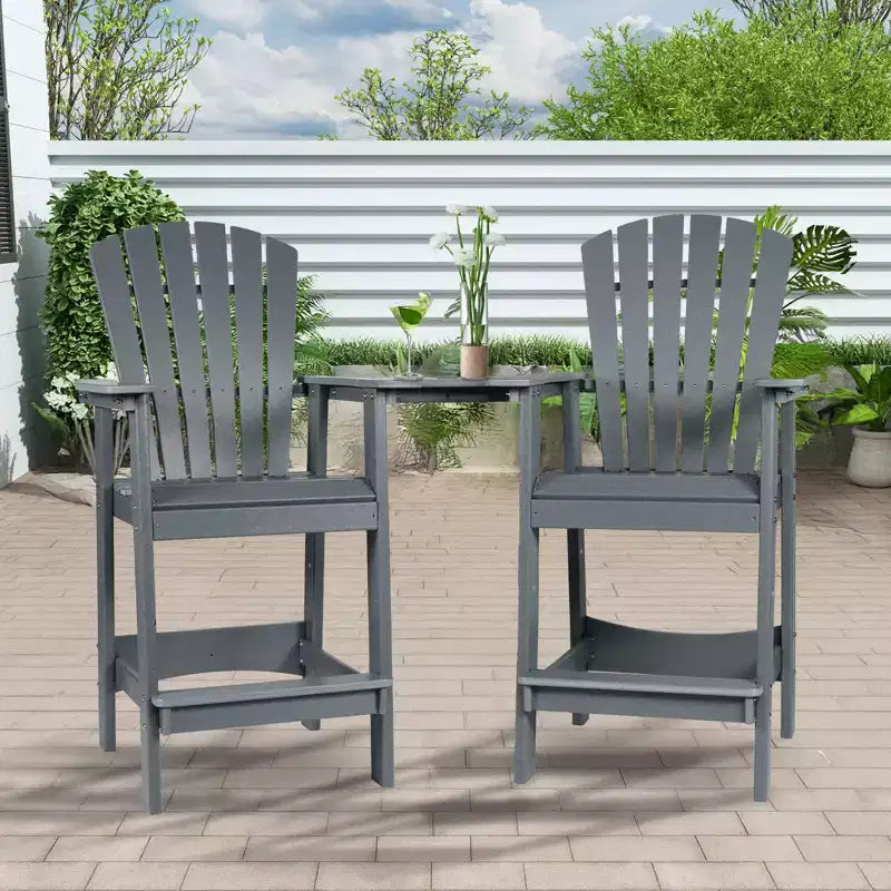 Aoodor Tall Adirondack Chairs Set of 2, HDPE Patio Bar Stool with Connecting Tray,All-Weather Balcony Chair