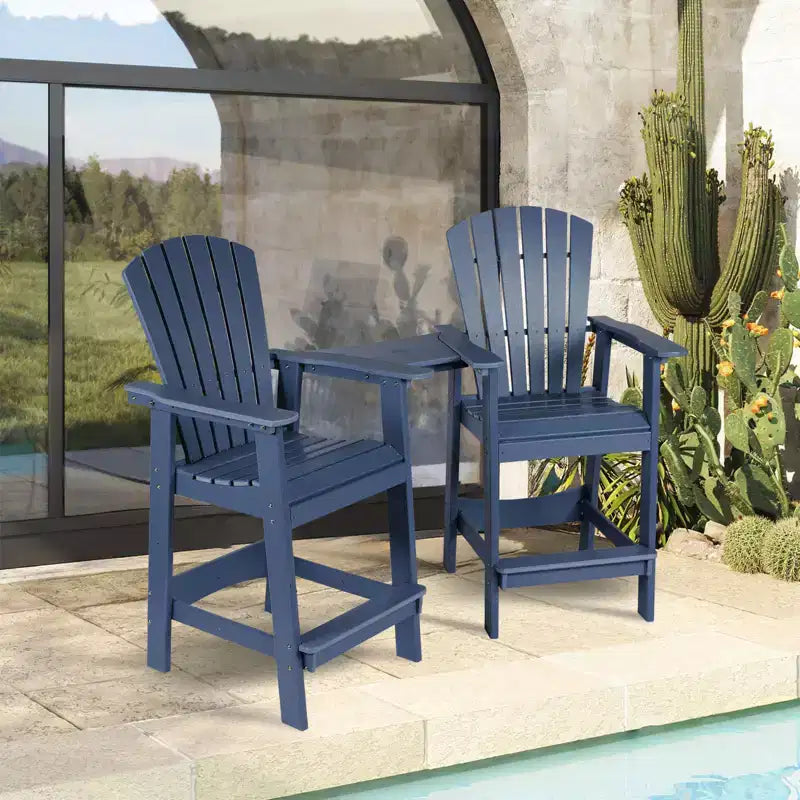 Aoodor Tall Adirondack Chairs Set of 2, HDPE Patio Bar Stool with Connecting Tray,All-Weather Balcony Chair