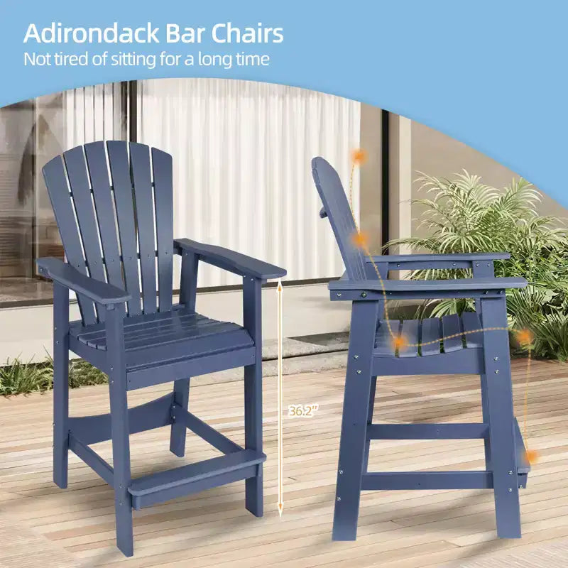 Aoodor Tall Adirondack Chairs Set of 2, HDPE Patio Bar Stool with Connecting Tray,All-Weather Balcony Chair