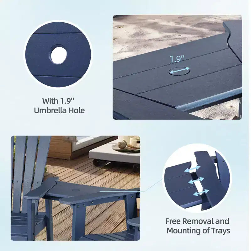 Aoodor Tall Adirondack Chairs Set of 2, HDPE Patio Bar Stool with Connecting Tray,All-Weather Balcony Chair